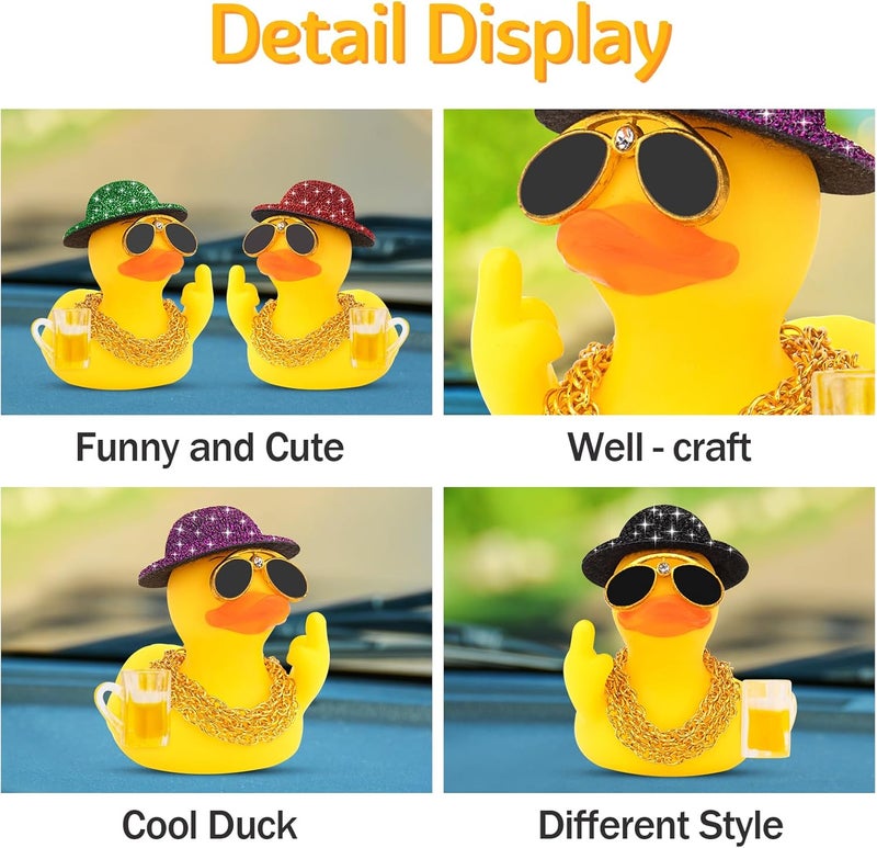 wonuu Rubber Duck Car Ornament Funny Dashboard Decorations Quirky Decor Car Accessories, Silver - Image 3